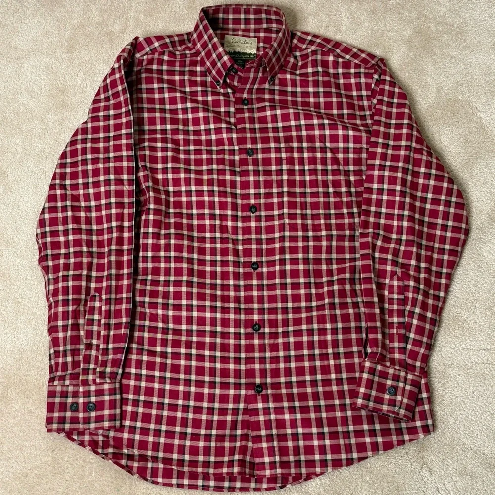 Cabela’s Outfitter Series Mens Long‎ Sleeve Red Plaid Button Down Quality Cotton